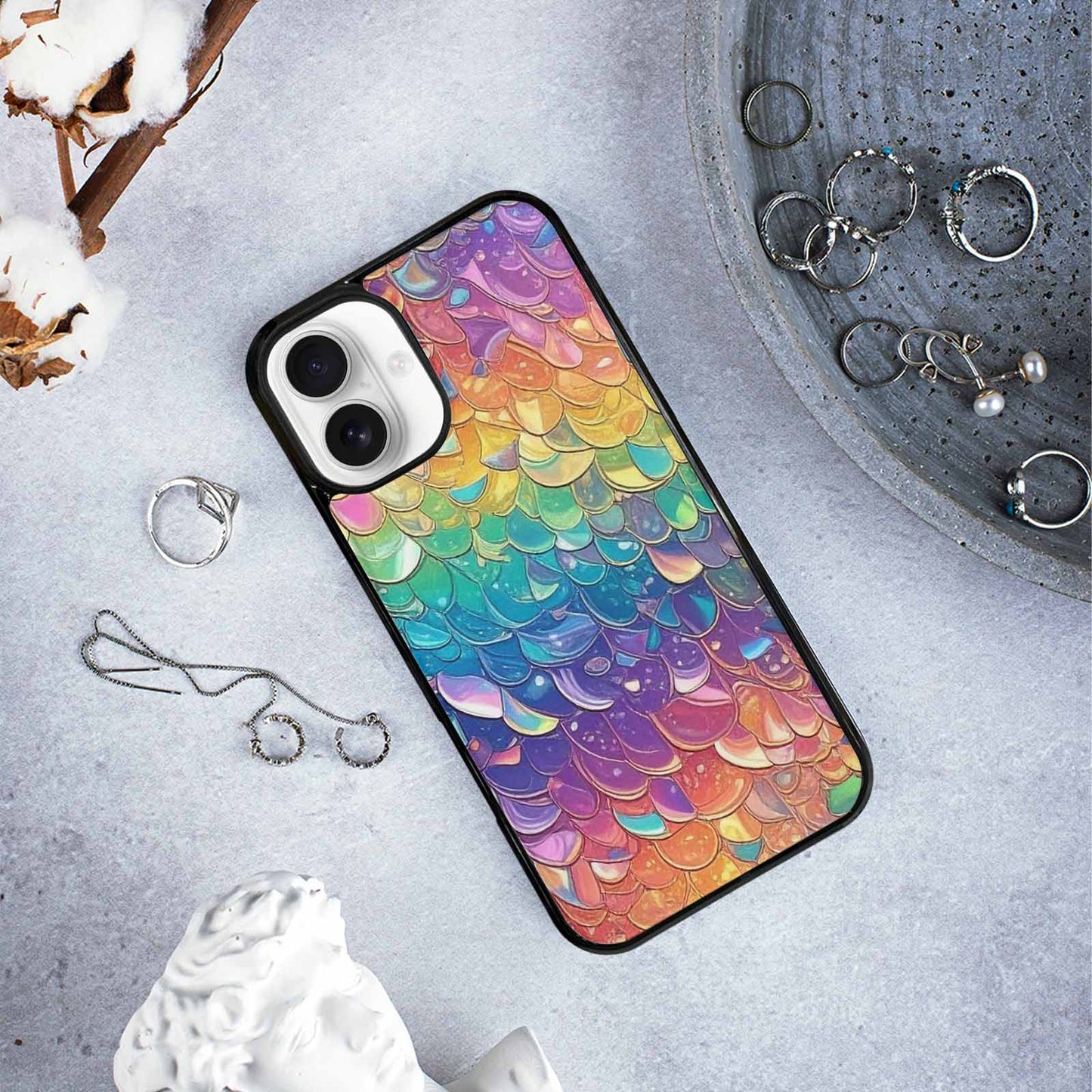 iPhone 16 Plus Case — Holographic Iridescent Shimmer Pattern Hundreds Of, Personalized Phone Case