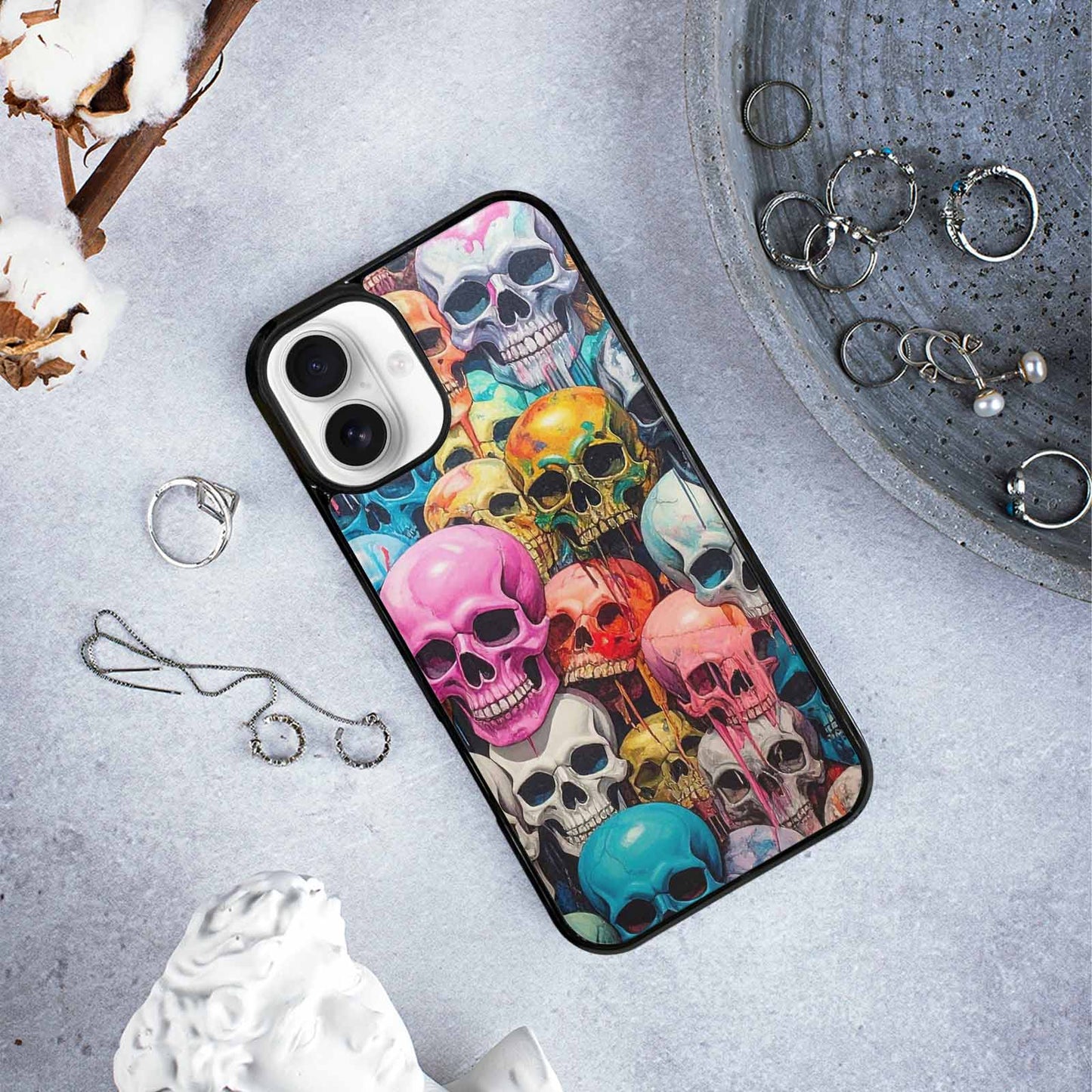 iPhone 16 Plus Case — Skulls Marbleskulls Pattern, Custom Designed Case Cover
