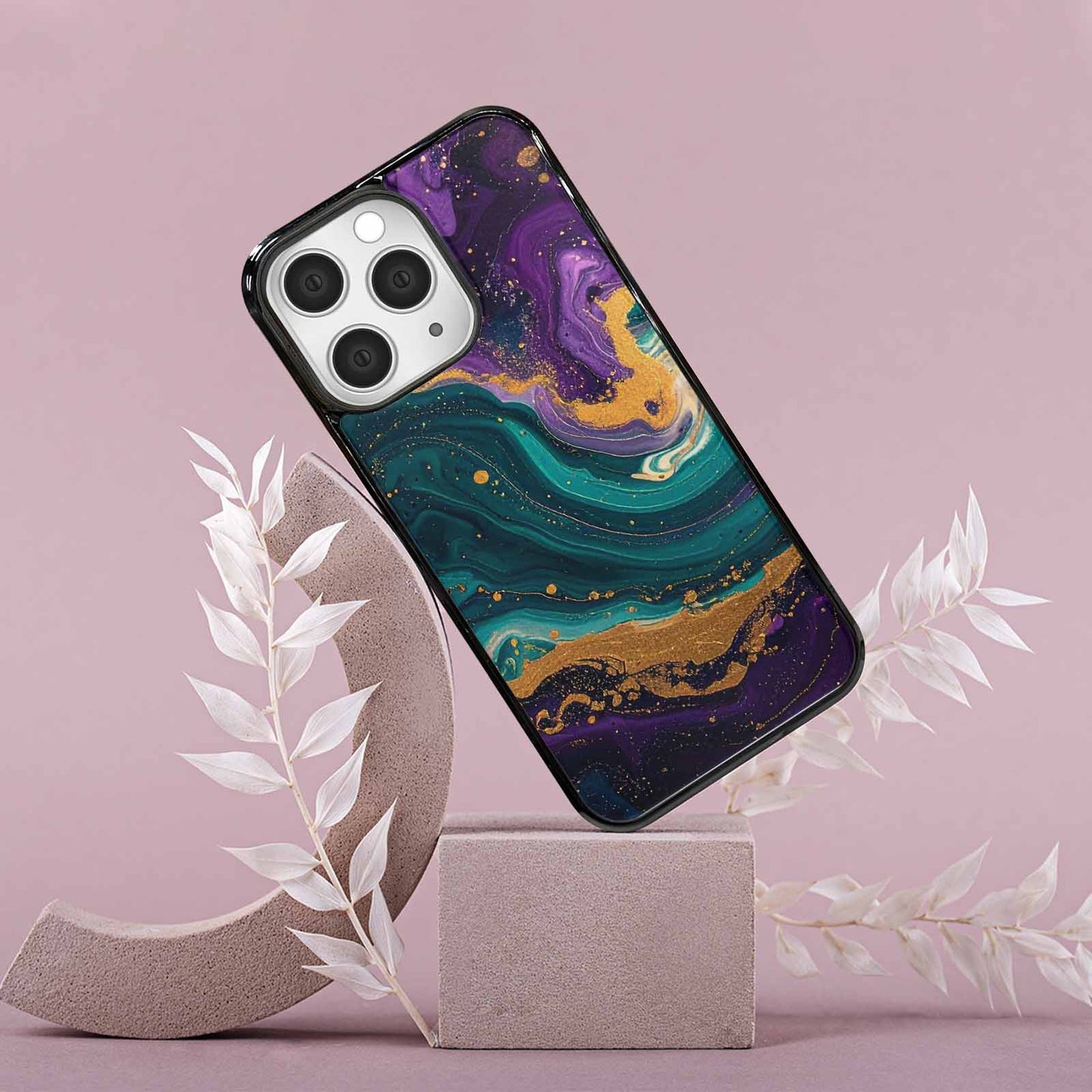 iPhone 15 Pro Max Case — Marbled Swirl Texture Blended With Galaxy, Custom Phone Case