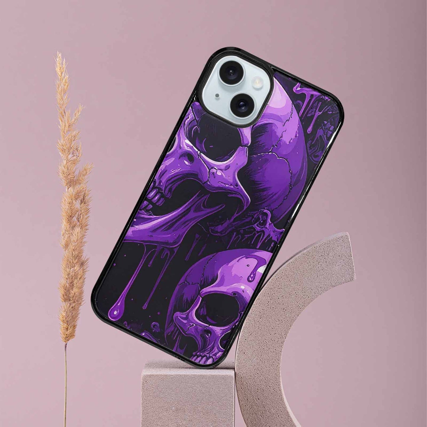 iPhone 15 Plus Case — Monochrome Purple Skeletons Neon Drip Melting, Custom Designed Case Cover