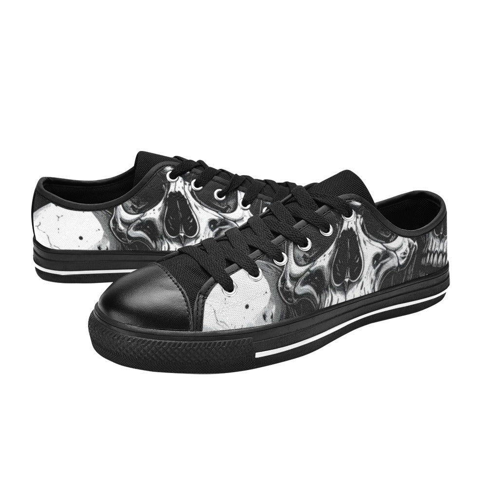 WOMEN'S Aggressive Comic Skull Black Low Top Canvas Aesthetic Custom Sneakers