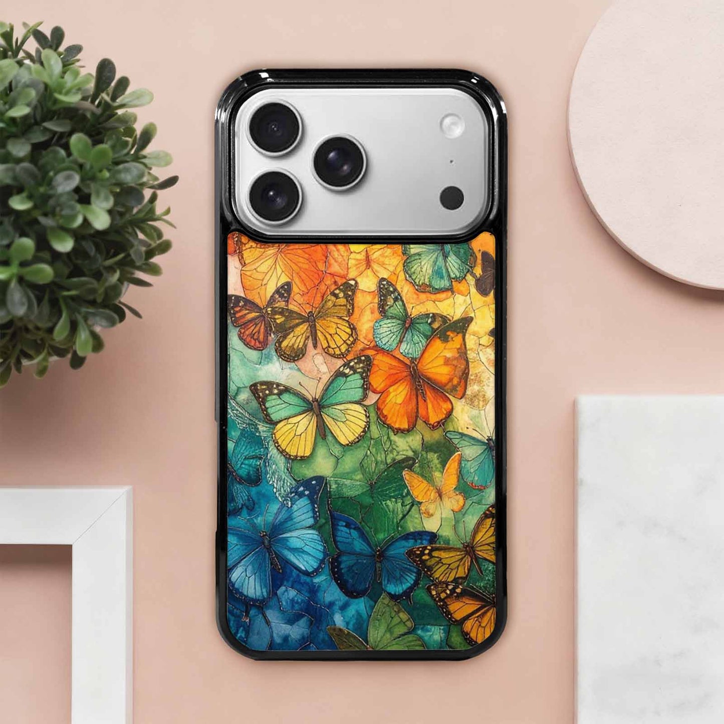 iPhone 17 Pro Max Case — Vivid Butterflies Peacock Original Art, Unique Phone Case Design