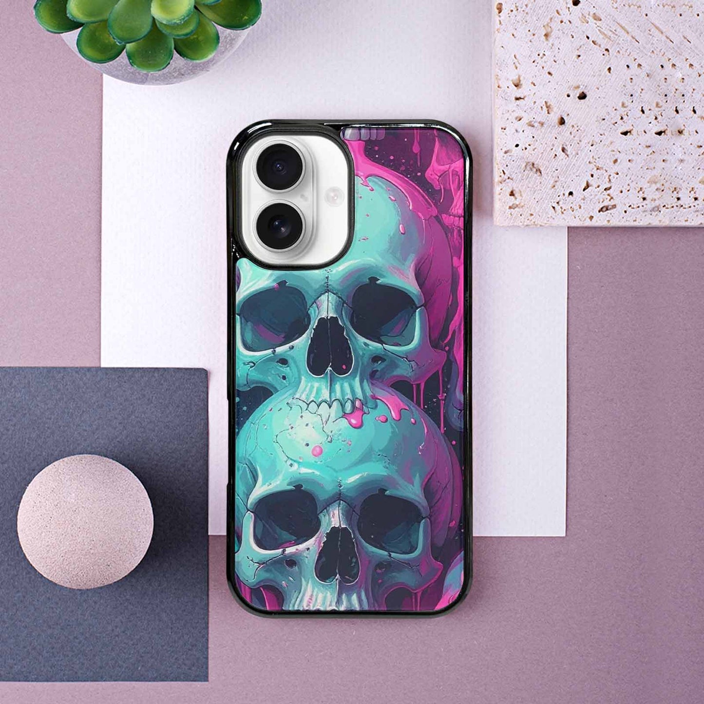 iPhone 16 Case — 1000\'s Of Skulls Overlapping Each Other, Customized Protective Case