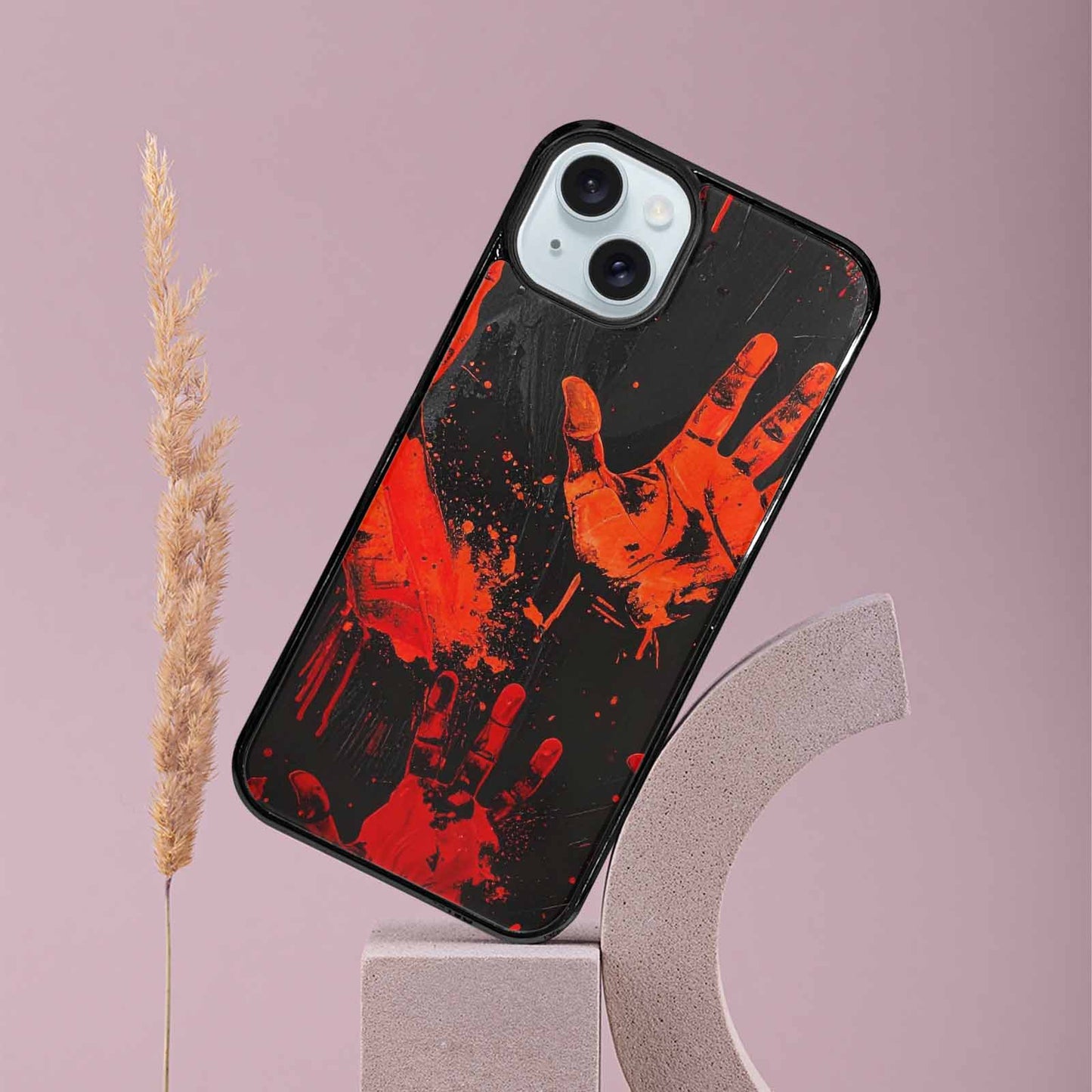 iPhone 15 Plus Case — Splatter Paint Art Hand Prints Black, Personalized Phone Case