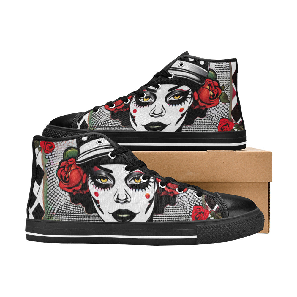 MEN'S Clown Woman Roses Men’S High Top Canvas Grunge Shoes