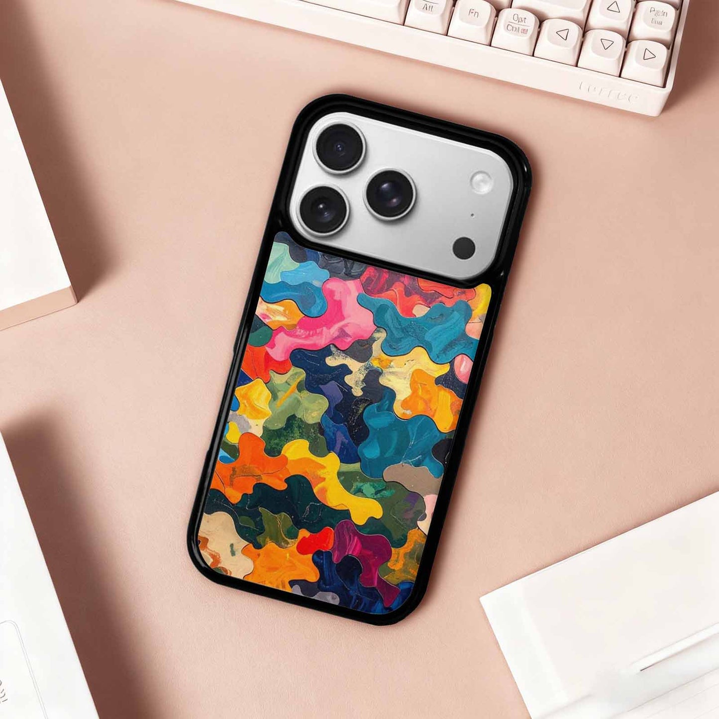 iPhone 17 Pro Case — Camo Patches Full Color Vibrant Camo, Customized Protective Case