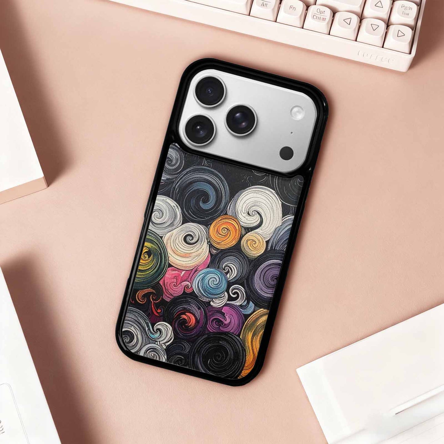 iPhone 17 Pro Case — Tie Dye Swirls Black White Tie, Custom Designed Case Cover