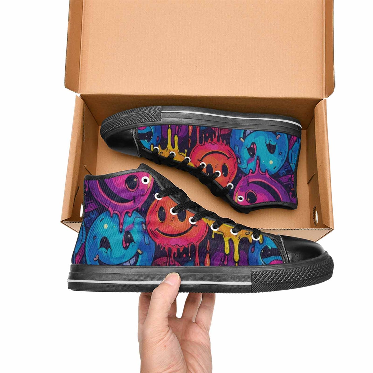 WOMEN'S Yellow Smiley Face High Top Canvas Y2K Custom Shoes
