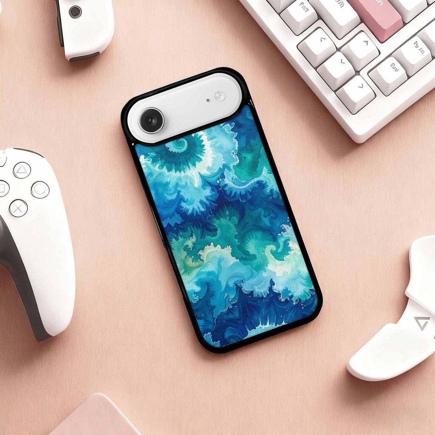iPhone 17 Air Case — Tie Dye Ocean Blues Blended Tie, Custom Made Phone Cover