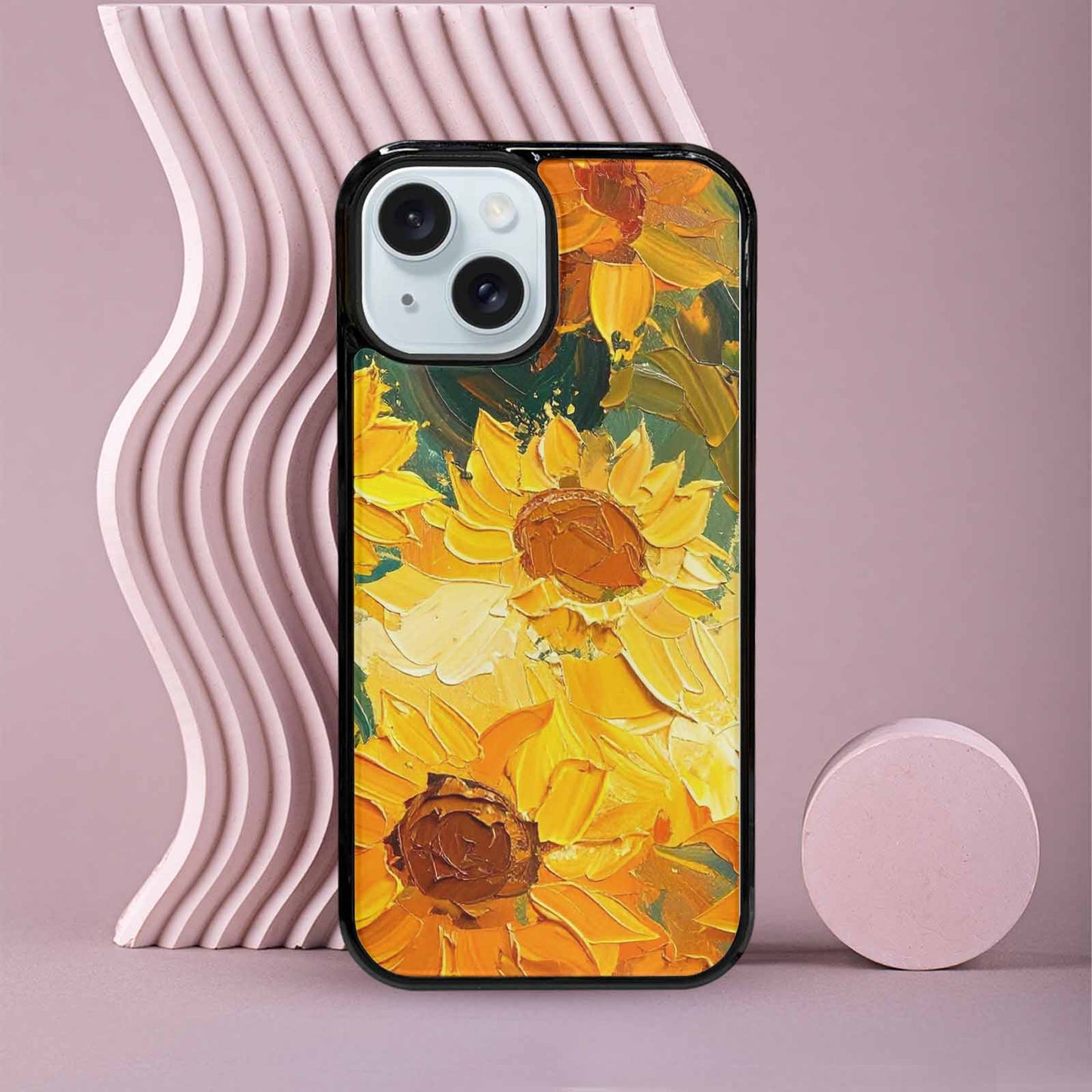 iPhone 15 Case — Impressionist Sunflower Brushstroke Pattern Hundreds Of, Custom Art Phone Cover
