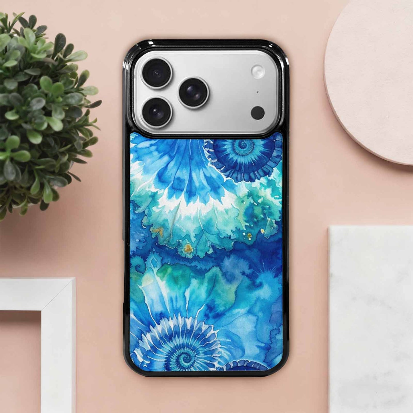 iPhone 17 Pro Max Case — Tie Dye Ocean Blues Tie Dye, Custom Printed Phone Case