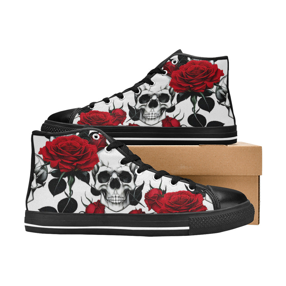 WOMEN'S Skulls Roses Deluxe 8 High Top Canvas Grunge Custom Sneakers