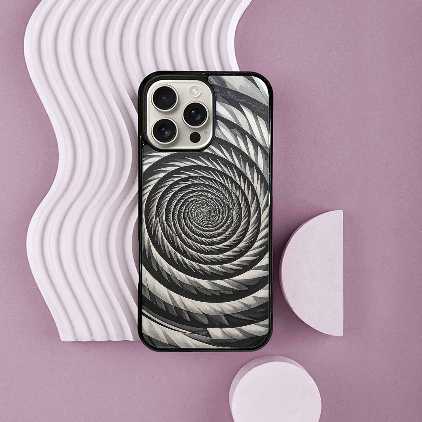 iPhone 16 Pro Max Case — Hypnotic Spiral Optical Illusion Motif High, Custom Phone Case