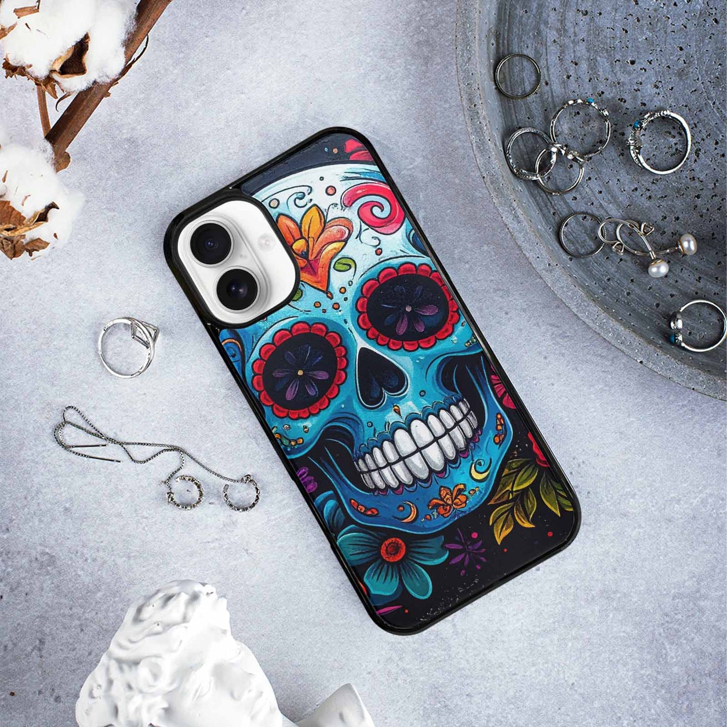 iPhone 16 Plus Case — Graffiti Skull Art Seamless Pattern Vibrant, Unique Phone Case Design