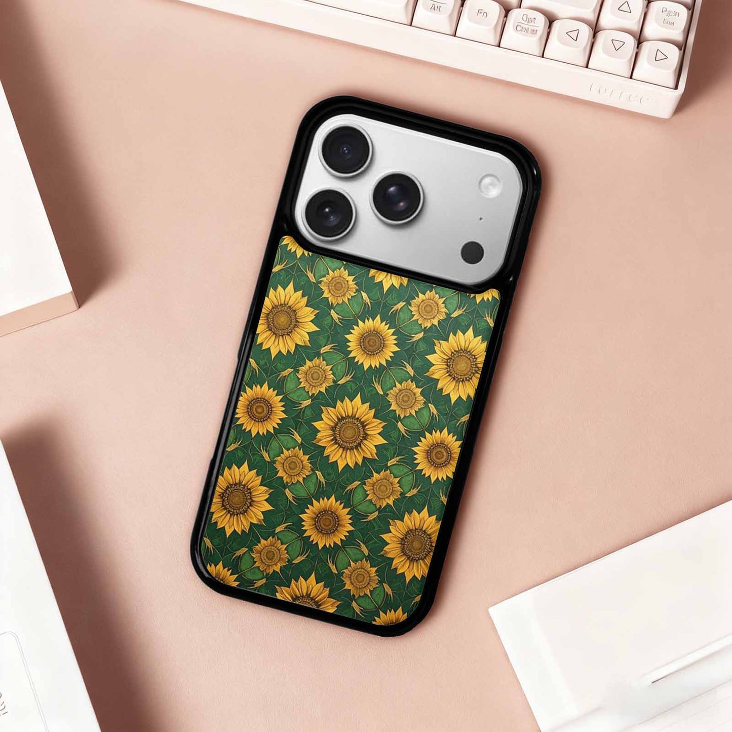 iPhone 17 Pro Case — Sunflower Motifs Arranged In A Floral, Custom Printed Phone Case