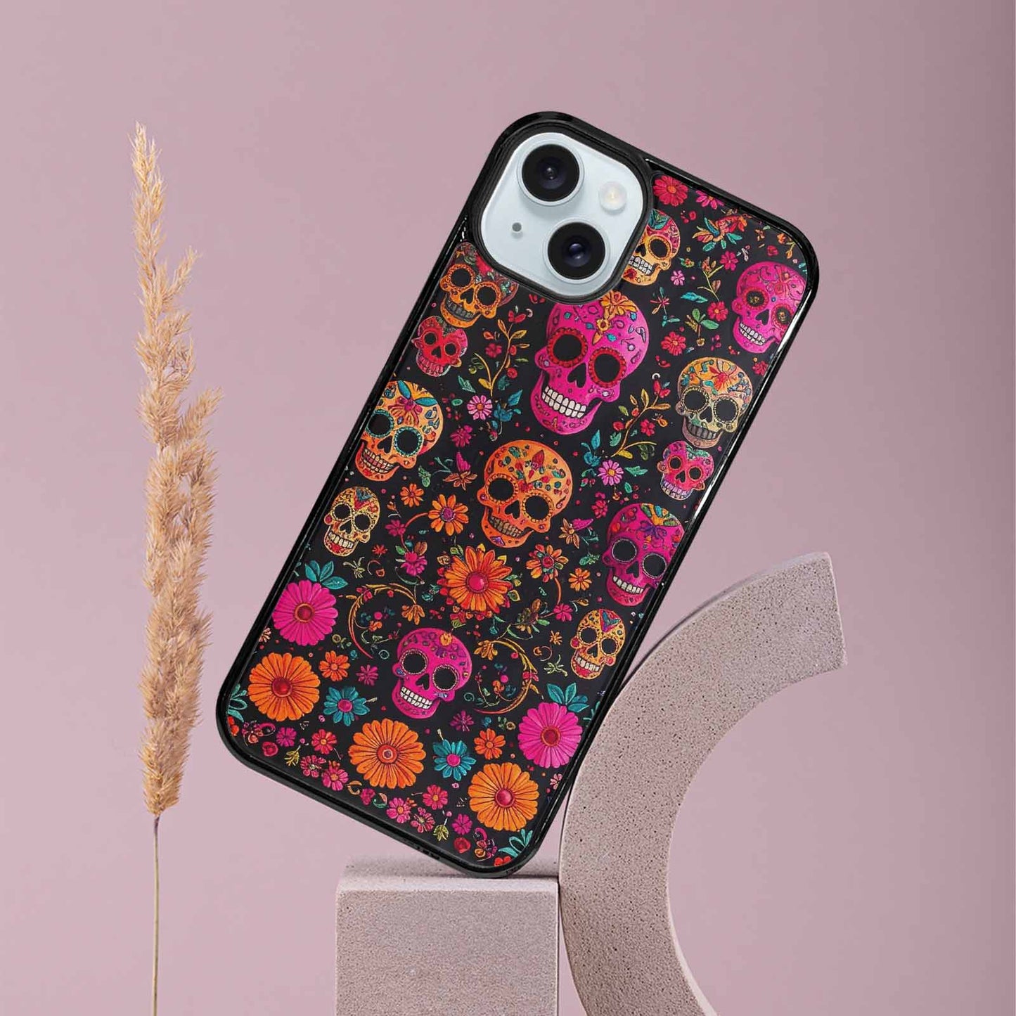 iPhone 15 Plus Case — Colorful Dia De Los Muertos Sugar, Custom Designed Case Cover