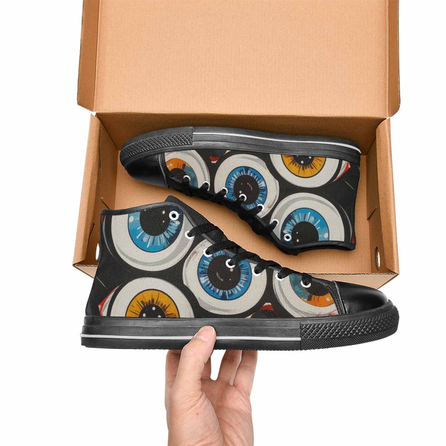 MEN'S Googly Cartoon Eyeballs High Top Canvas Surreal Custom Sneakers