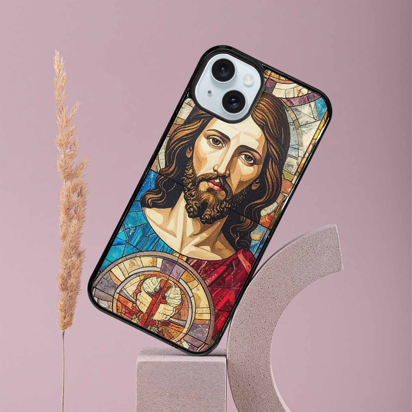 iPhone 15 Plus Case — Jesus Face Small Cross And Faith, Original Design Phone Case