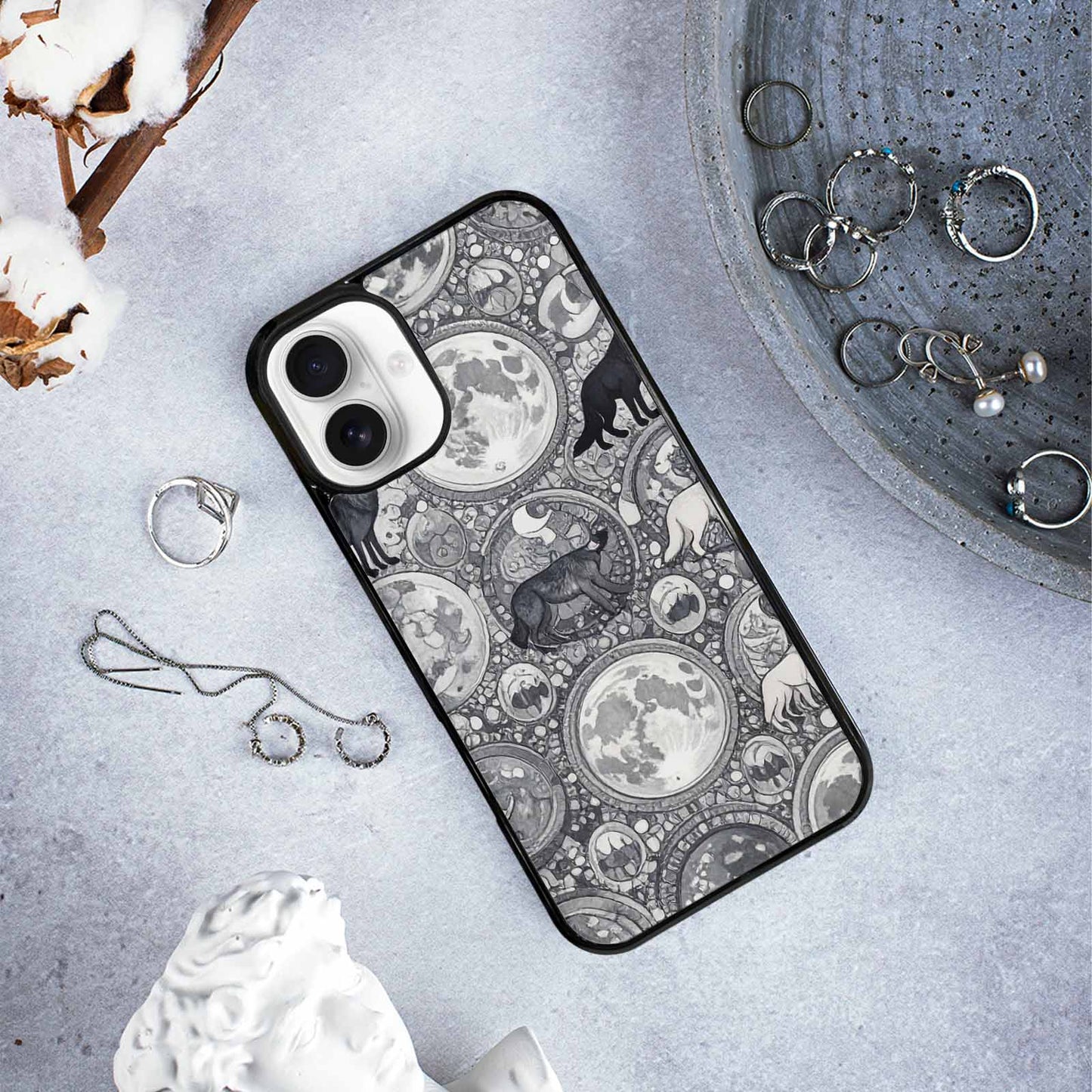 iPhone 16 Plus Case — Wolves Everywhere Collage Overlap Small Wolf, Custom Printed Phone Case
