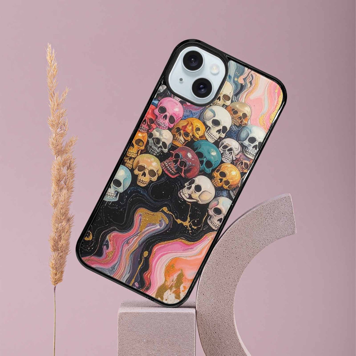 iPhone 15 Plus Case — Skulls Marbleskulls Pattern, Custom Made Phone Cover