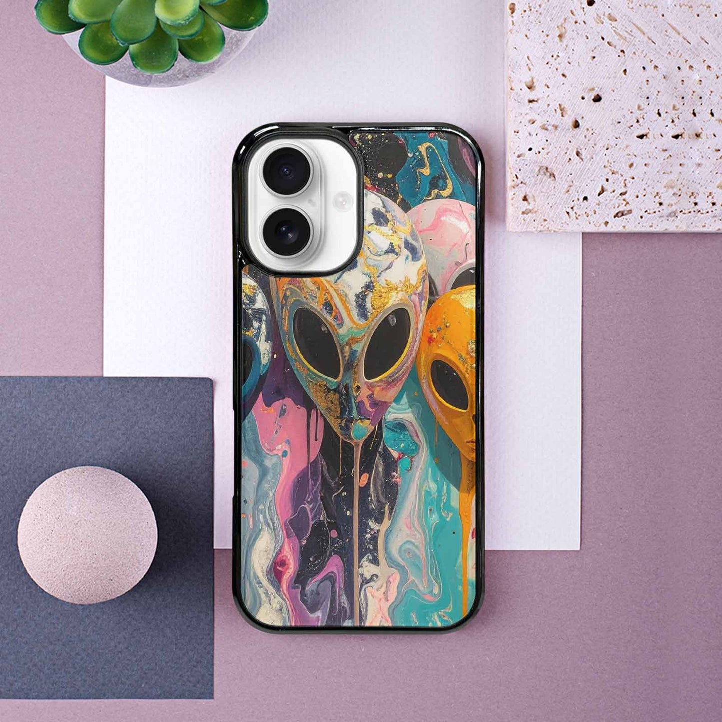 iPhone 16 Case — Aliens Marblealiens Pattern Dng Personalized Phone, Custom Designed Case Cover