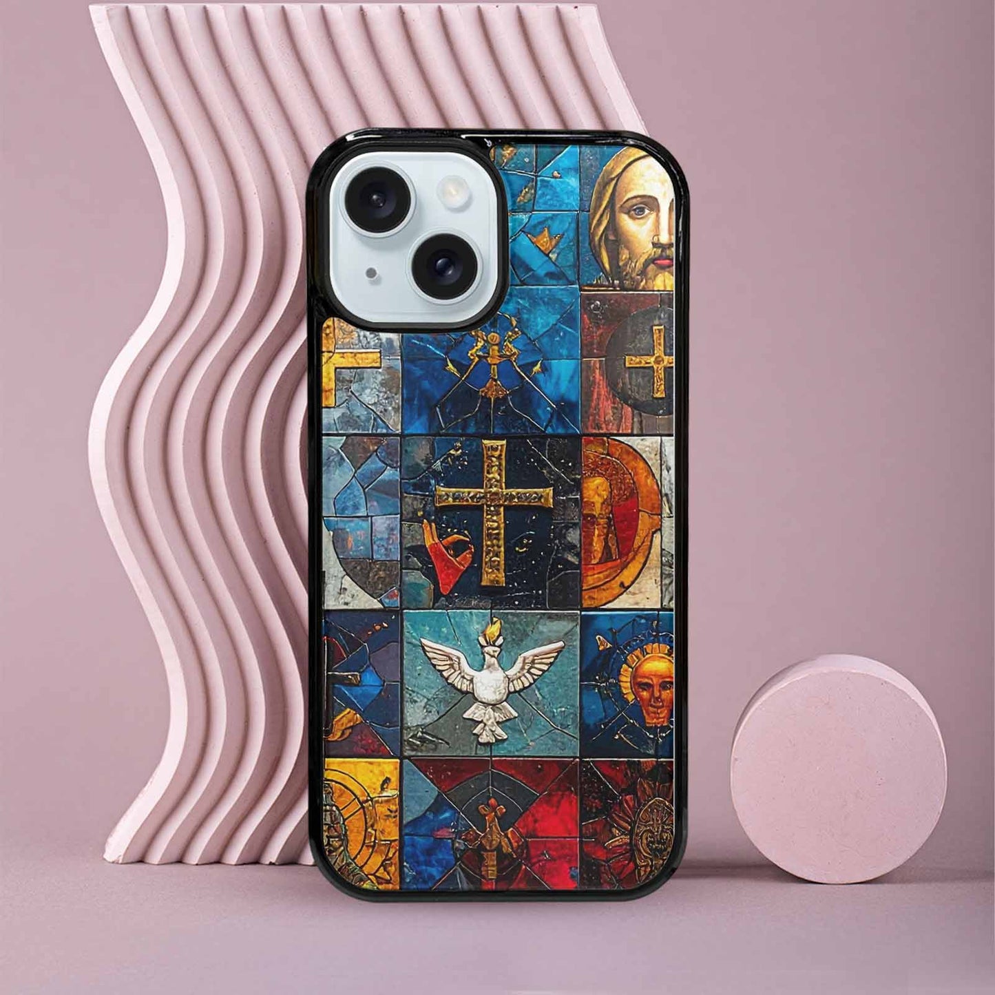 iPhone 15 Case — Jesus Face Small Cross And Faith, Personalized Phone Case