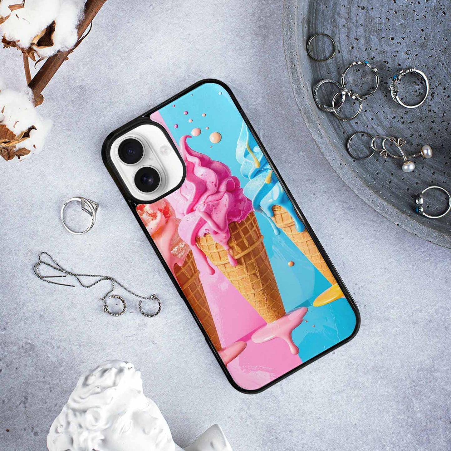 iPhone 16 Plus Case — Collage Of Overlapping Waffle Cones Icecream, Custom Print Case Cover