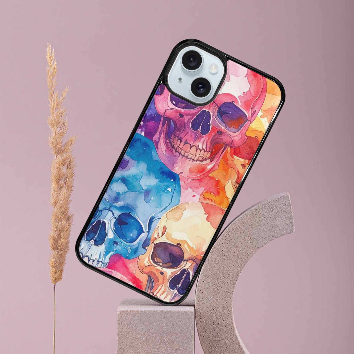 iPhone 15 Plus Case — Kulls Watercolor Skulls Small Skull Pattern, Customized Protective Case