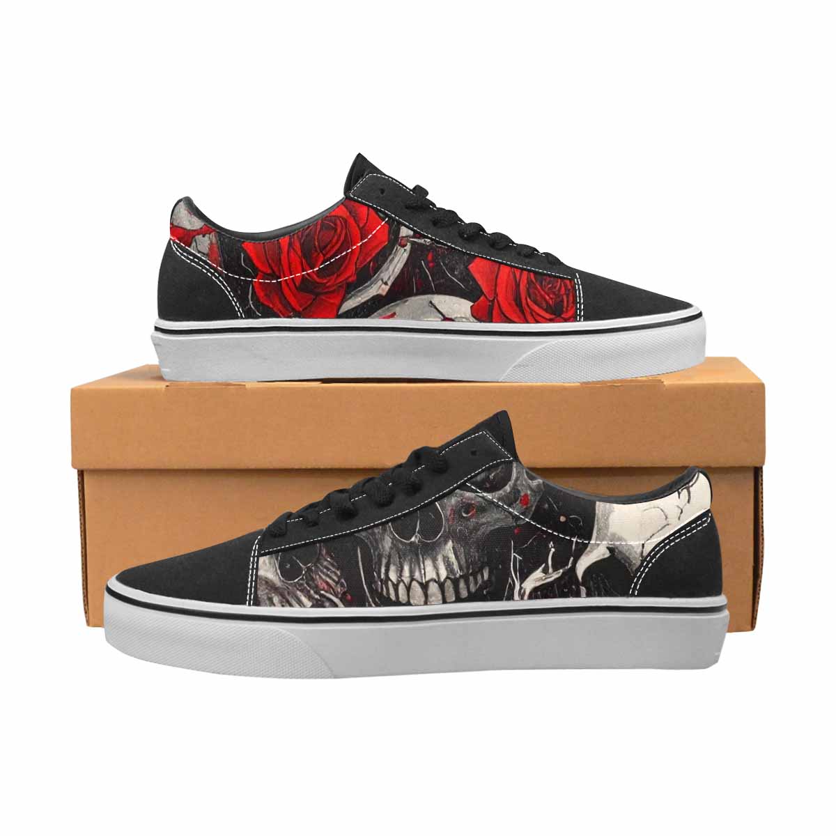 WOMEN'S Skull Roses Lace-Up Canvas Grunge Custom Shoes
