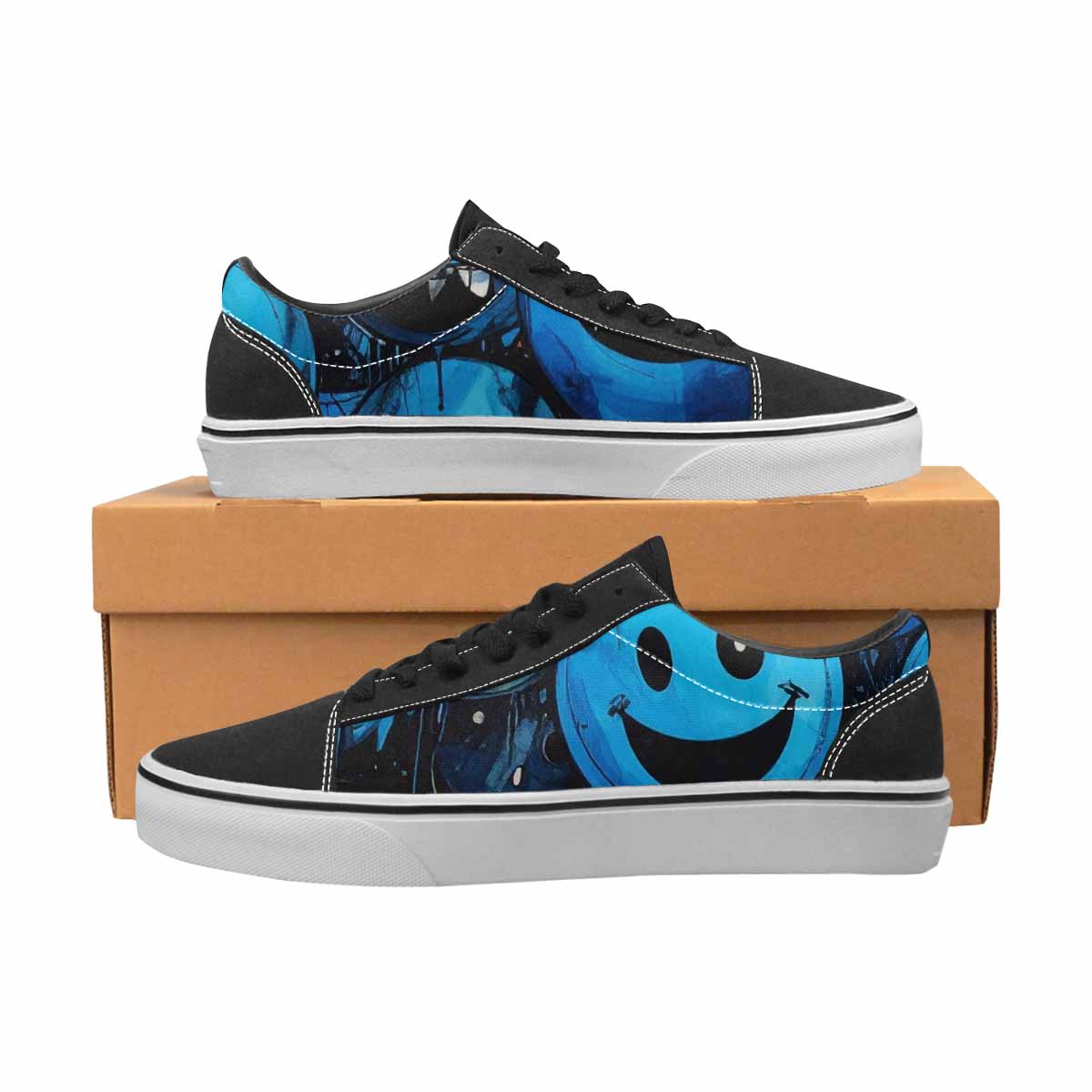 WOMEN'S Melting Moon Smiley Lace-Up Canvas Aesthetic Custom Shoes