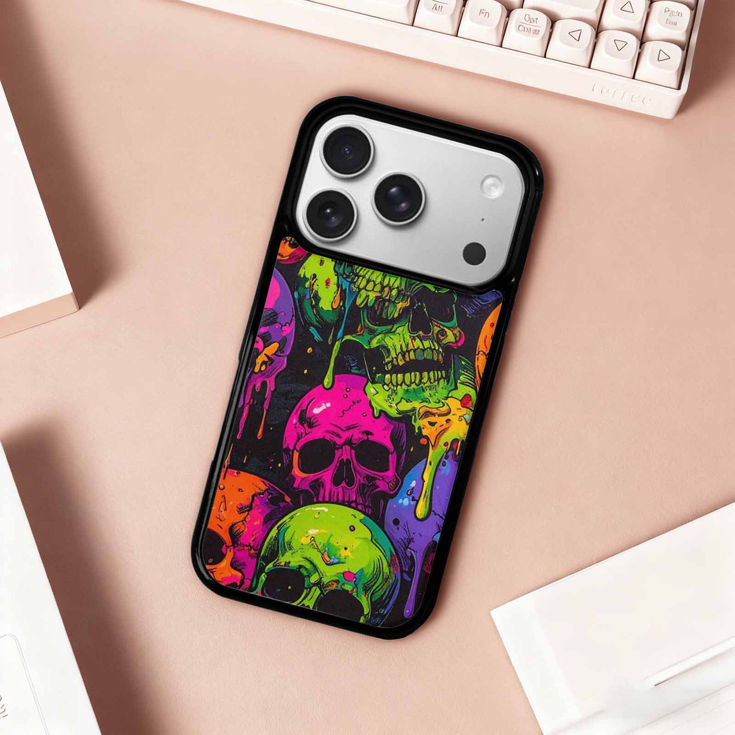 iPhone 17 Pro Case — Vibrant Camo Of Skeletons Neon Camo, Personalized Phone Case