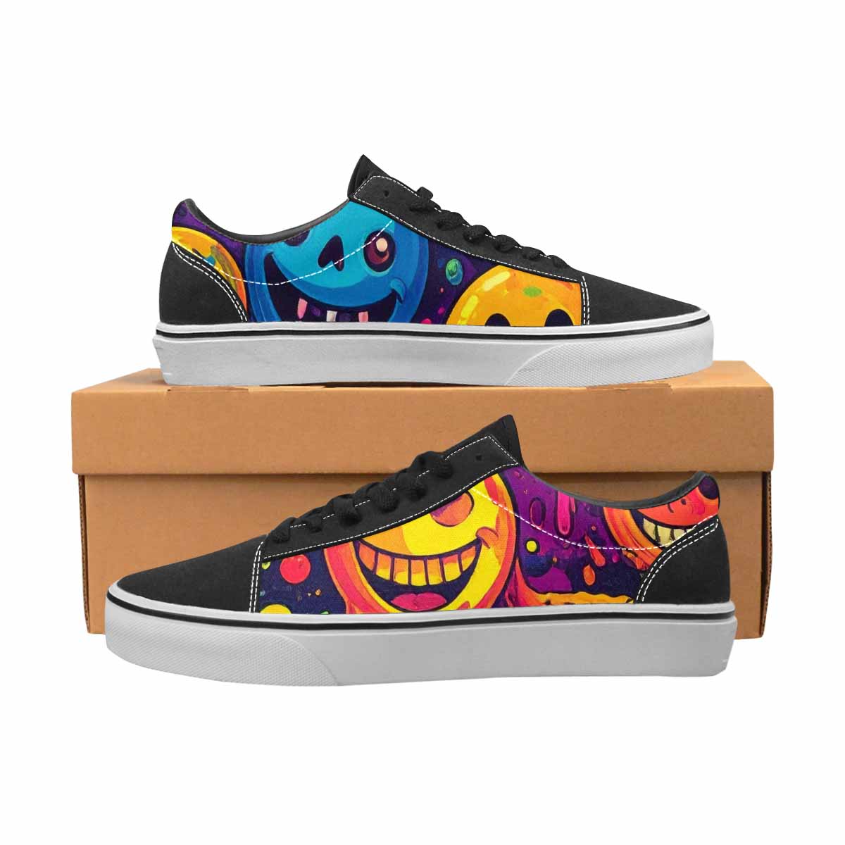 WOMEN'S Yellow Smiley Face Canvas Lace-Up Vivid Custom Sneakers