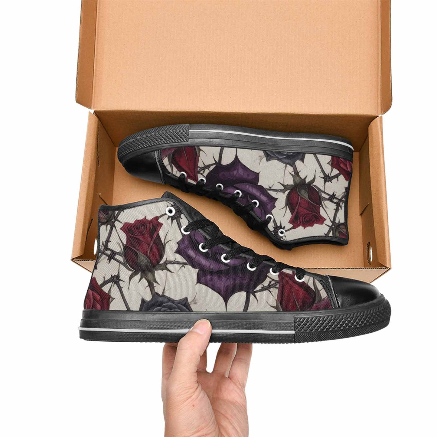 MEN'S Black Gothic Rose High Top Canvas Grunge Sneakers