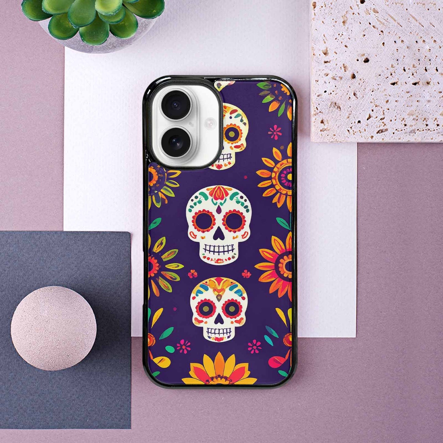 iPhone 16 Case — Sunflowers Hundreds Of Skulls Art Seamless, Custom Designed Case Cover