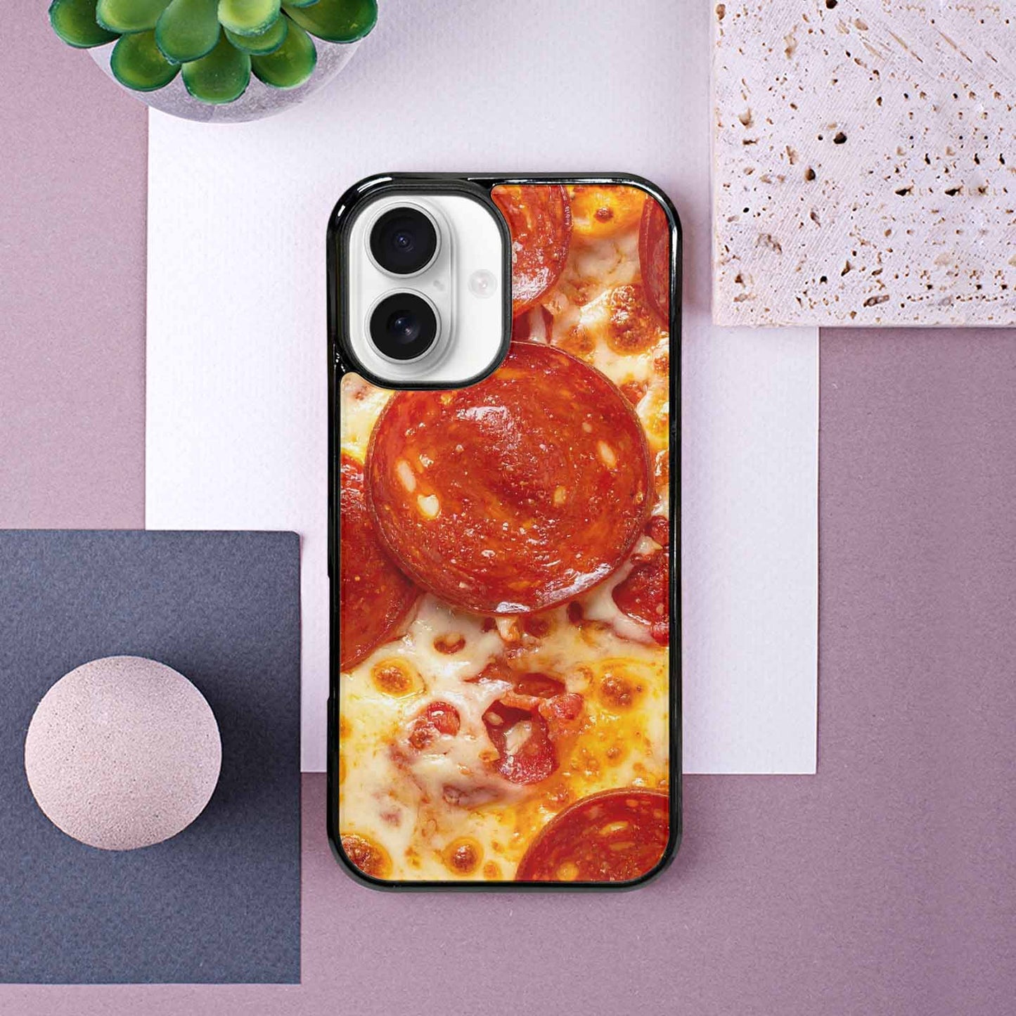 iPhone 16 Case — Pepperoni Pizza Print, Unique Phone Case Design