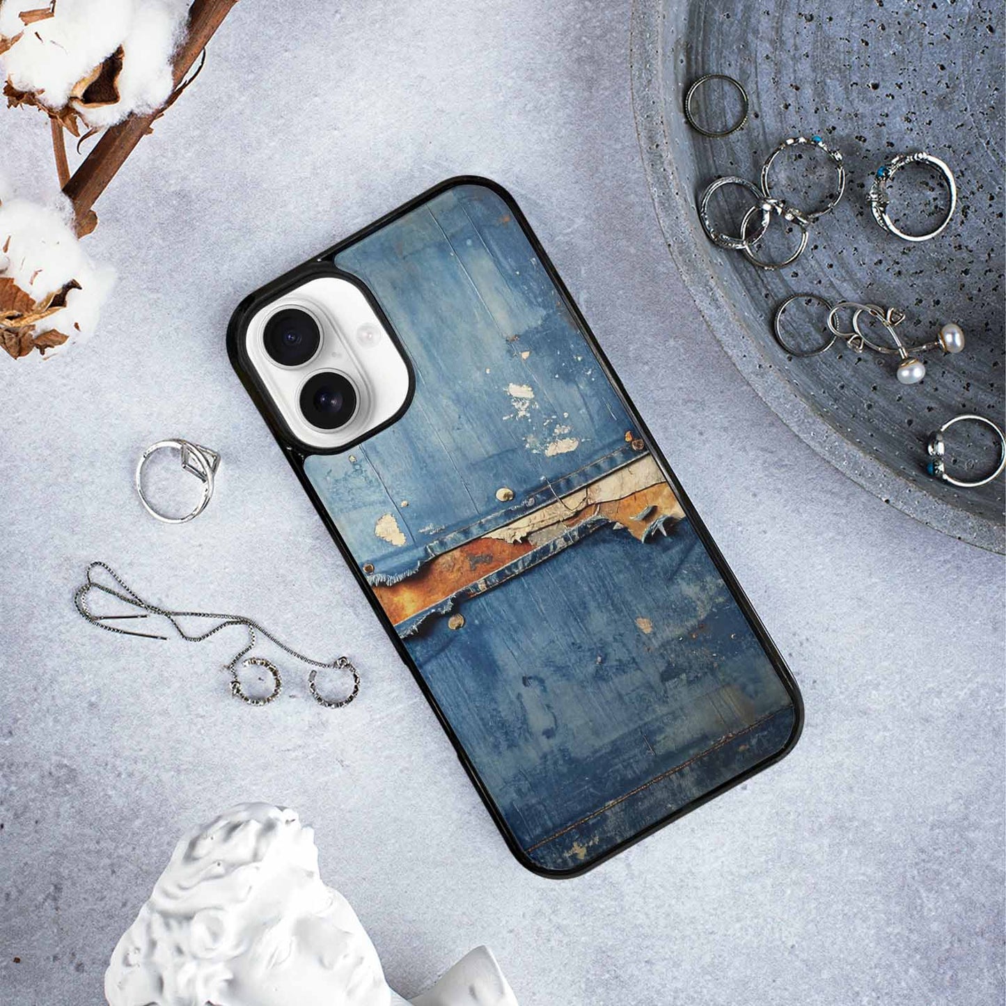 iPhone 16 Plus Case — Denim Distressed Textures Print Edge To, Custom Print Case Cover