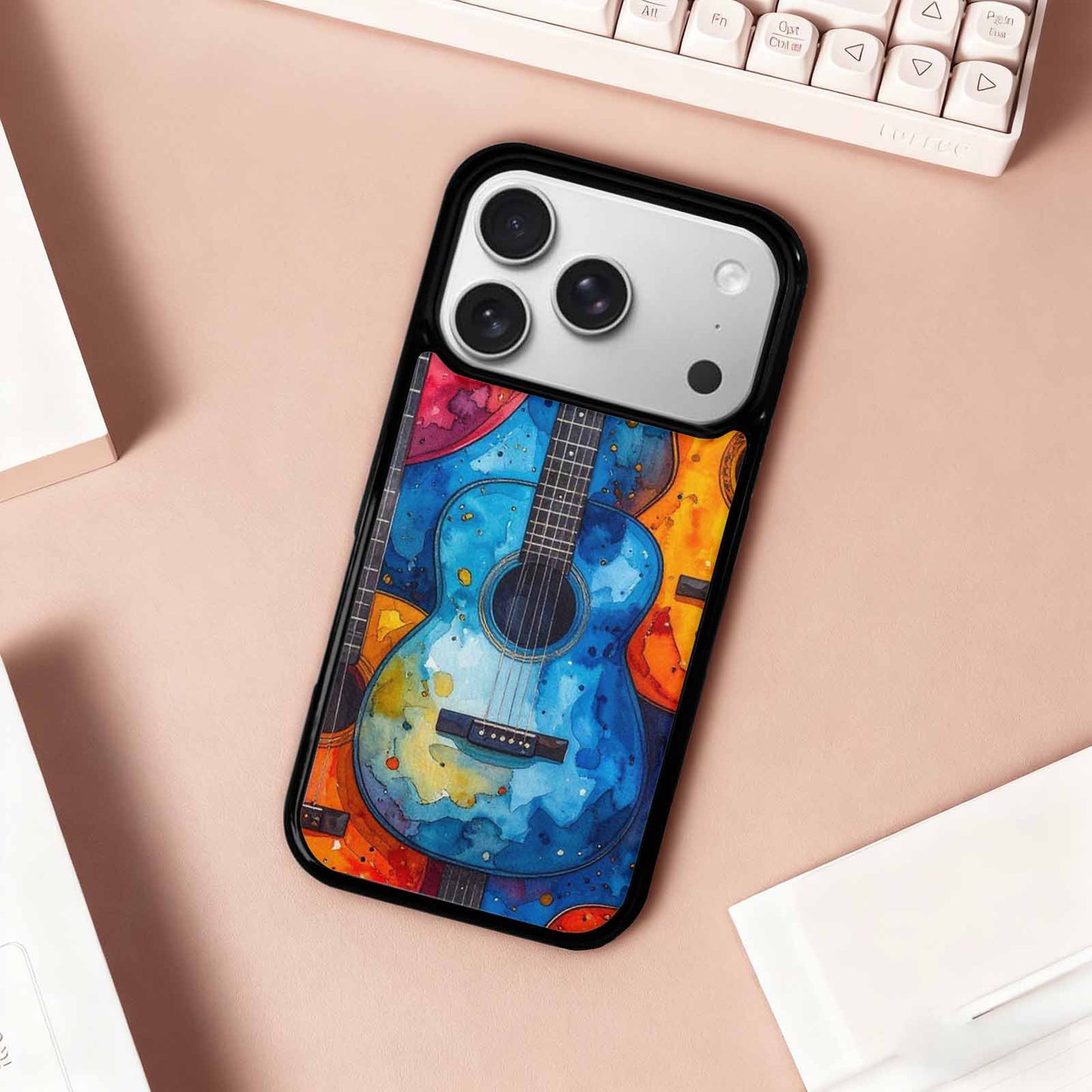 iPhone 17 Pro Case — Watercolor Smiley Face Guitar Watercolor Abstract, Original Design Phone Case