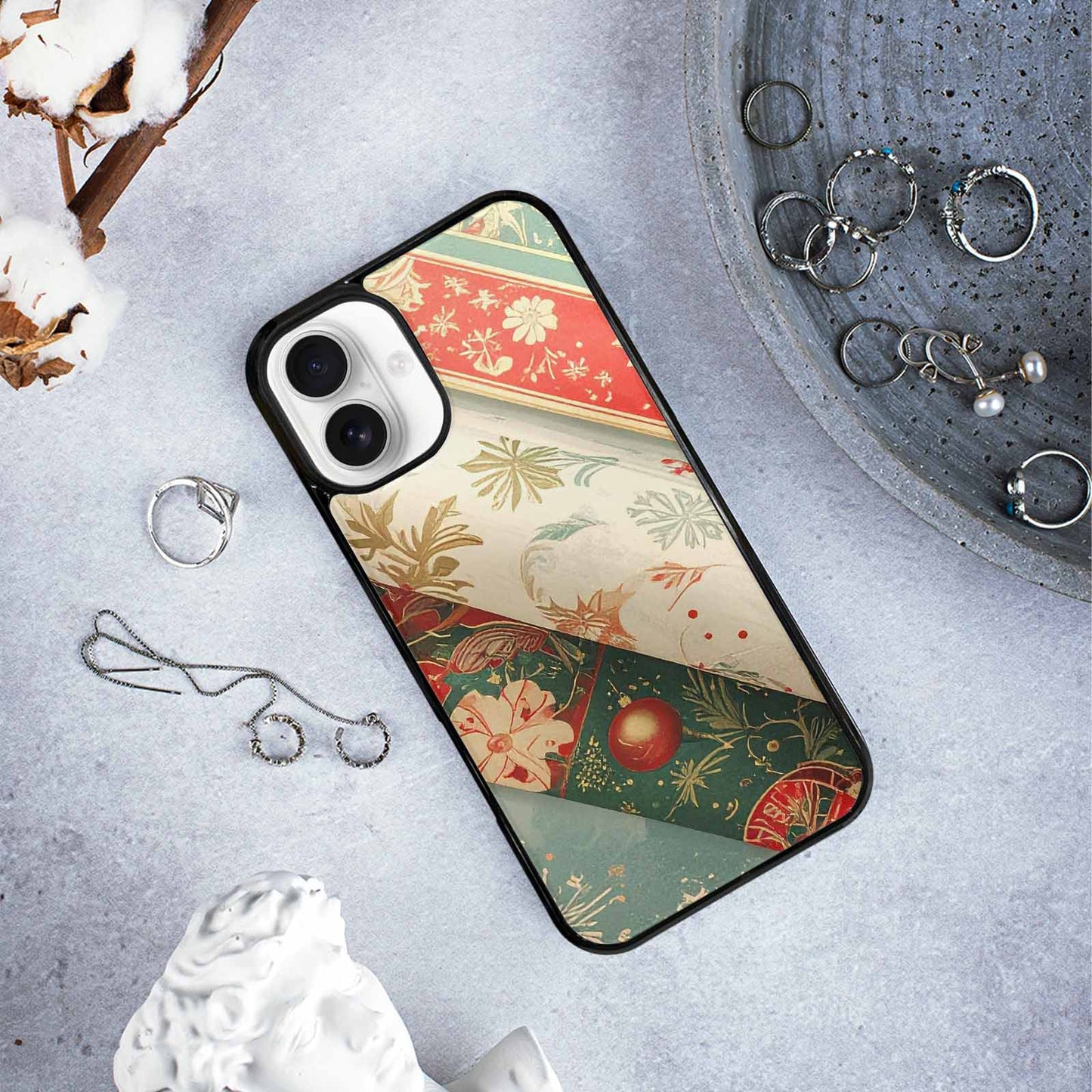 iPhone 16 Plus Case — Christmas Wrapping Paper Pattern Art Wallpaper, Custom Art Phone Cover