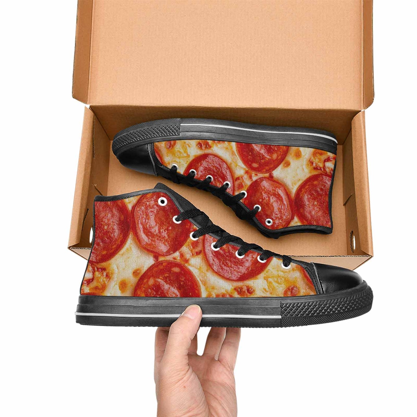 WOMEN'S Pepperoni Pizza Print High Top Canvas Dark Academia Shoes