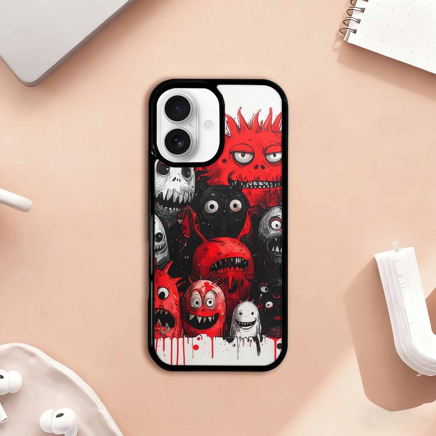 iPhone 17 Case — Black & Red Ink Cartoon Cute, Custom Made Phone Cover