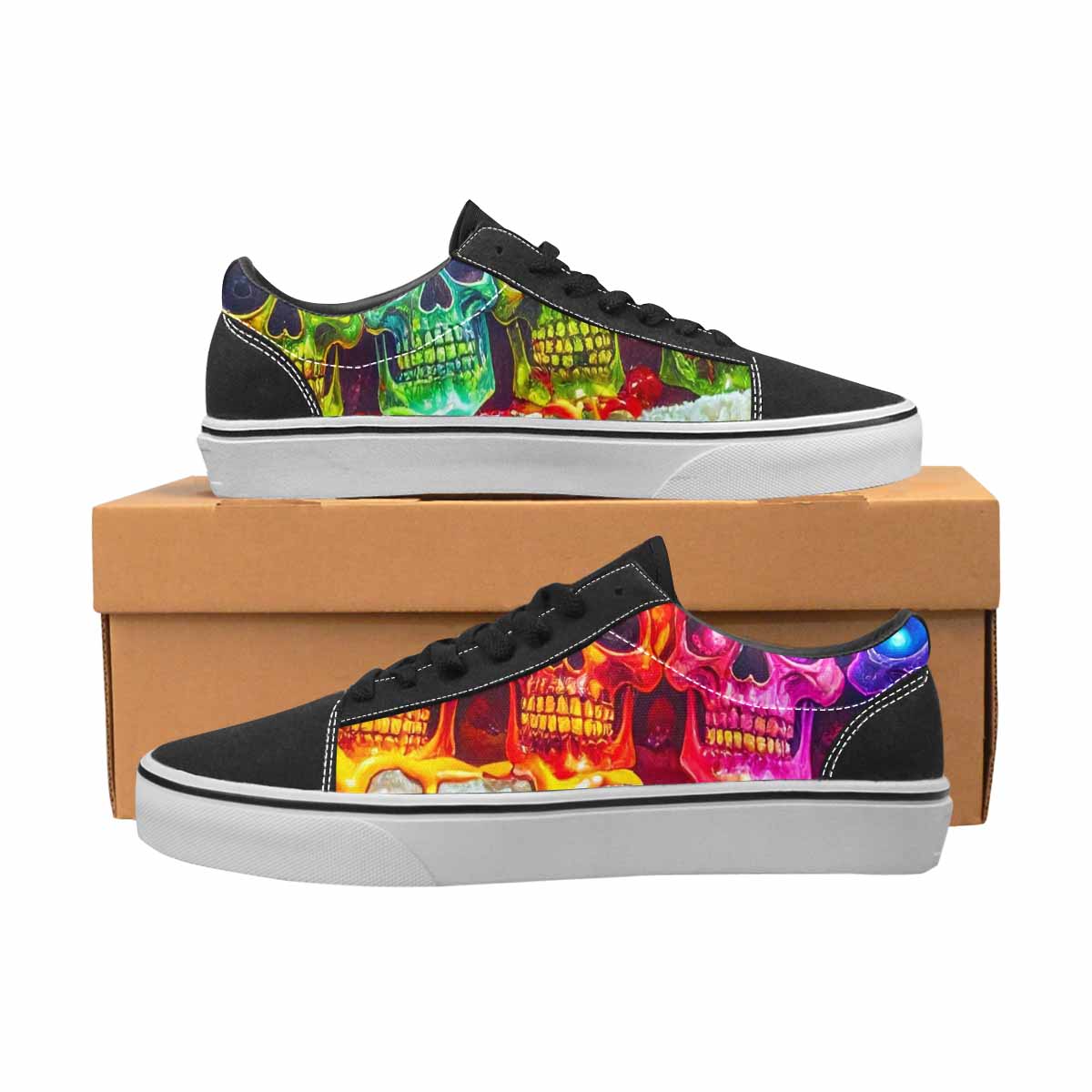 WOMEN'S Toxic Skeleton Hot Dog Lace-Up Canvas Wallpaper Art Sneakers