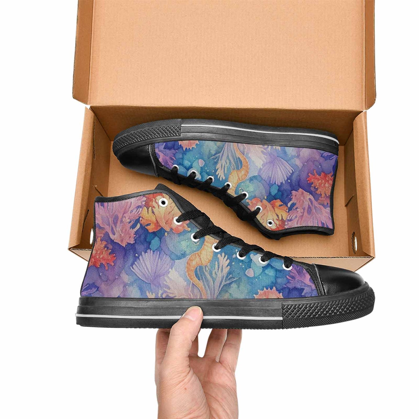 WOMEN'S Fish Scale Coral High Top Canvas Vibrant Chaos Sneakers