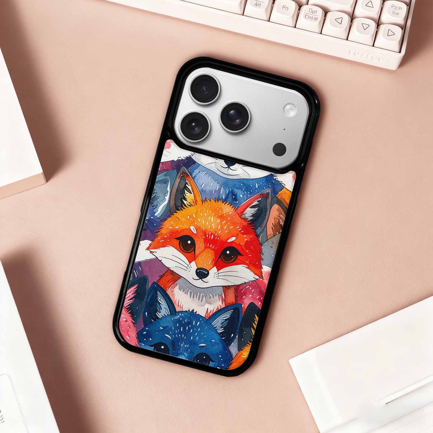 iPhone 17 Pro Case — Watercolor Kawaii Fox Faces Watercolor Abstract, Original Design Phone Case