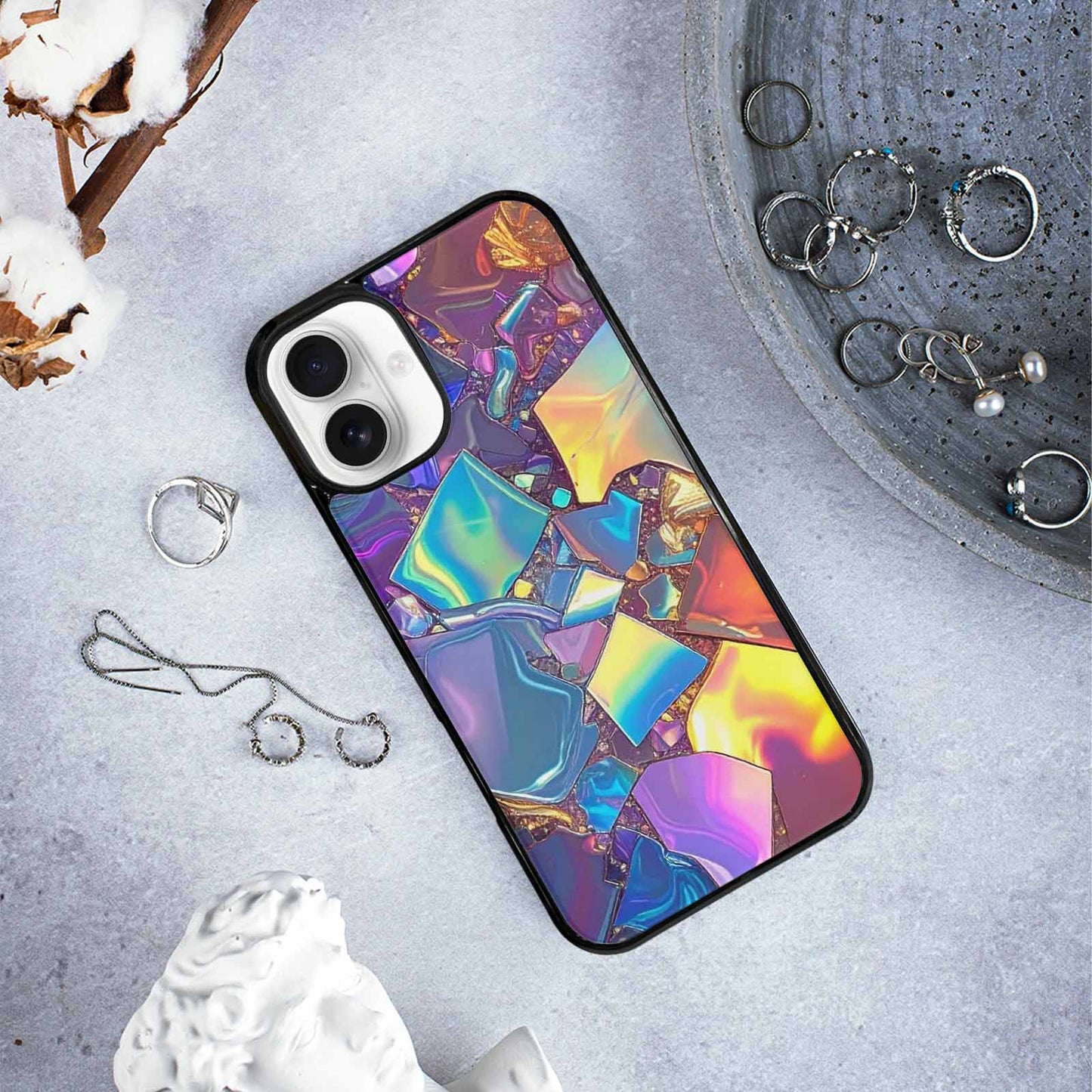 iPhone 16 Plus Case — Holographic Iridescent Shimmer Pattern Hundreds Of, Custom Print Case Cover
