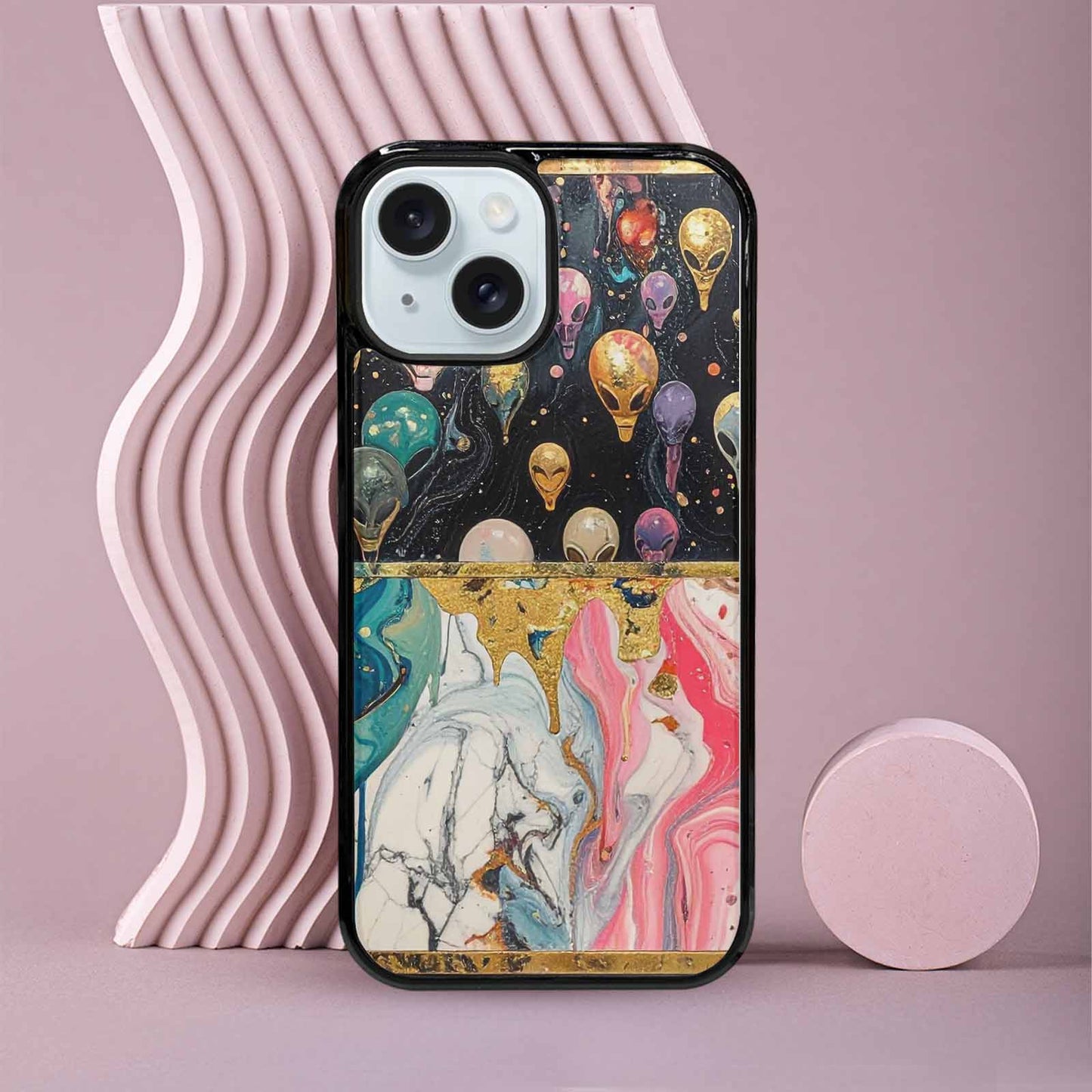 iPhone 15 Case — Aliens Marblealiens Pattern Cyi, Custom Art Phone Cover