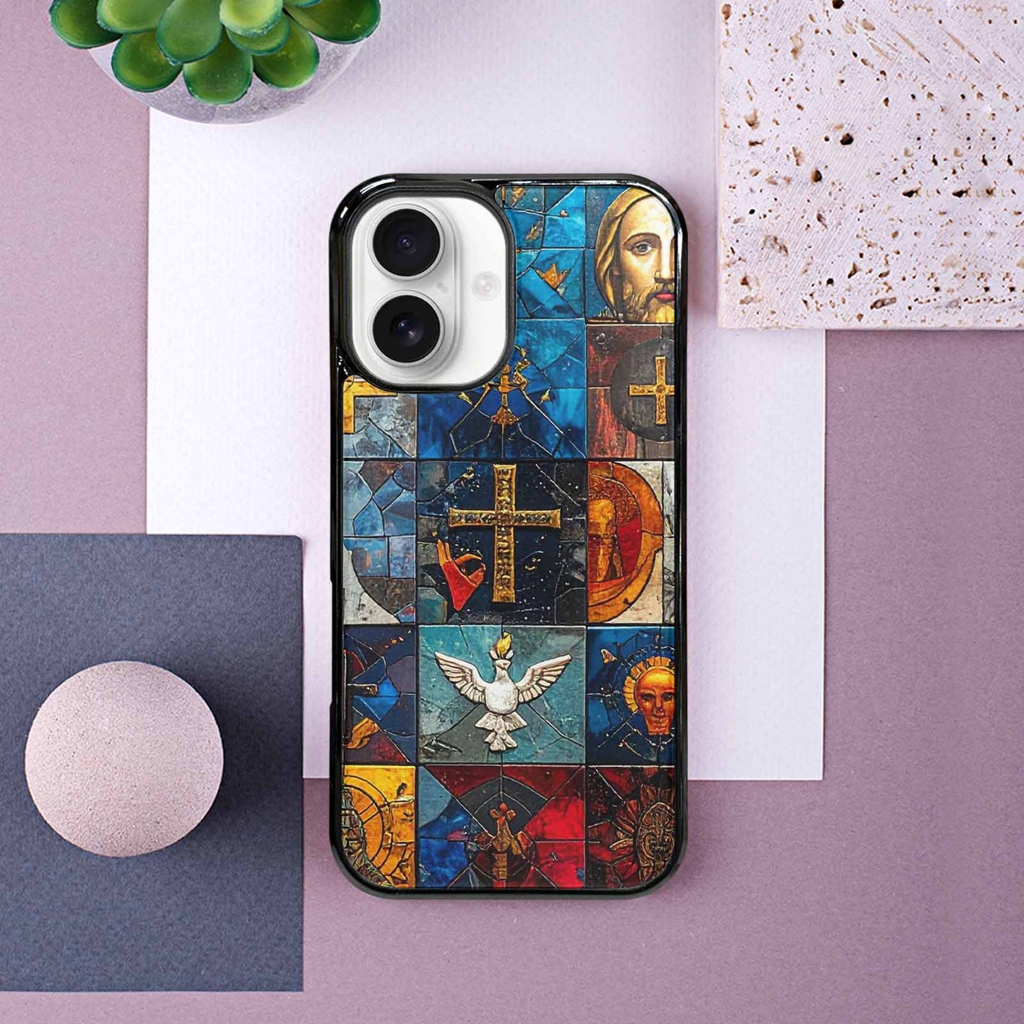 iPhone 16 Case — Jesus Face Small Cross And Faith, Personalized Phone Case
