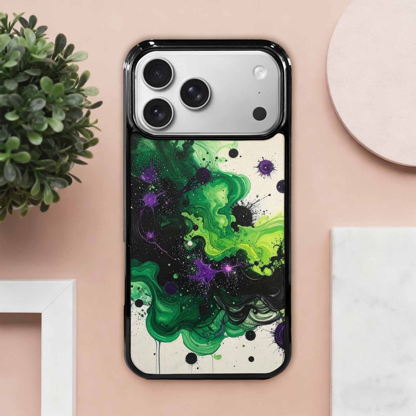 iPhone 17 Pro Max Case — Black & Green Ink Galaxy Space, Custom Designed Case Cover