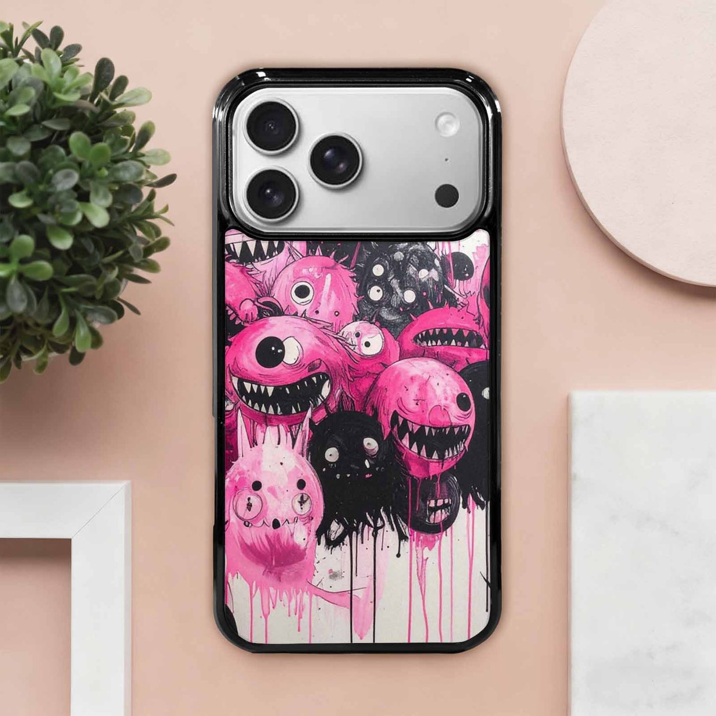 iPhone 17 Pro Max Case — Black & Pink Ink Cartoon Cute, Custom Designed Case Cover