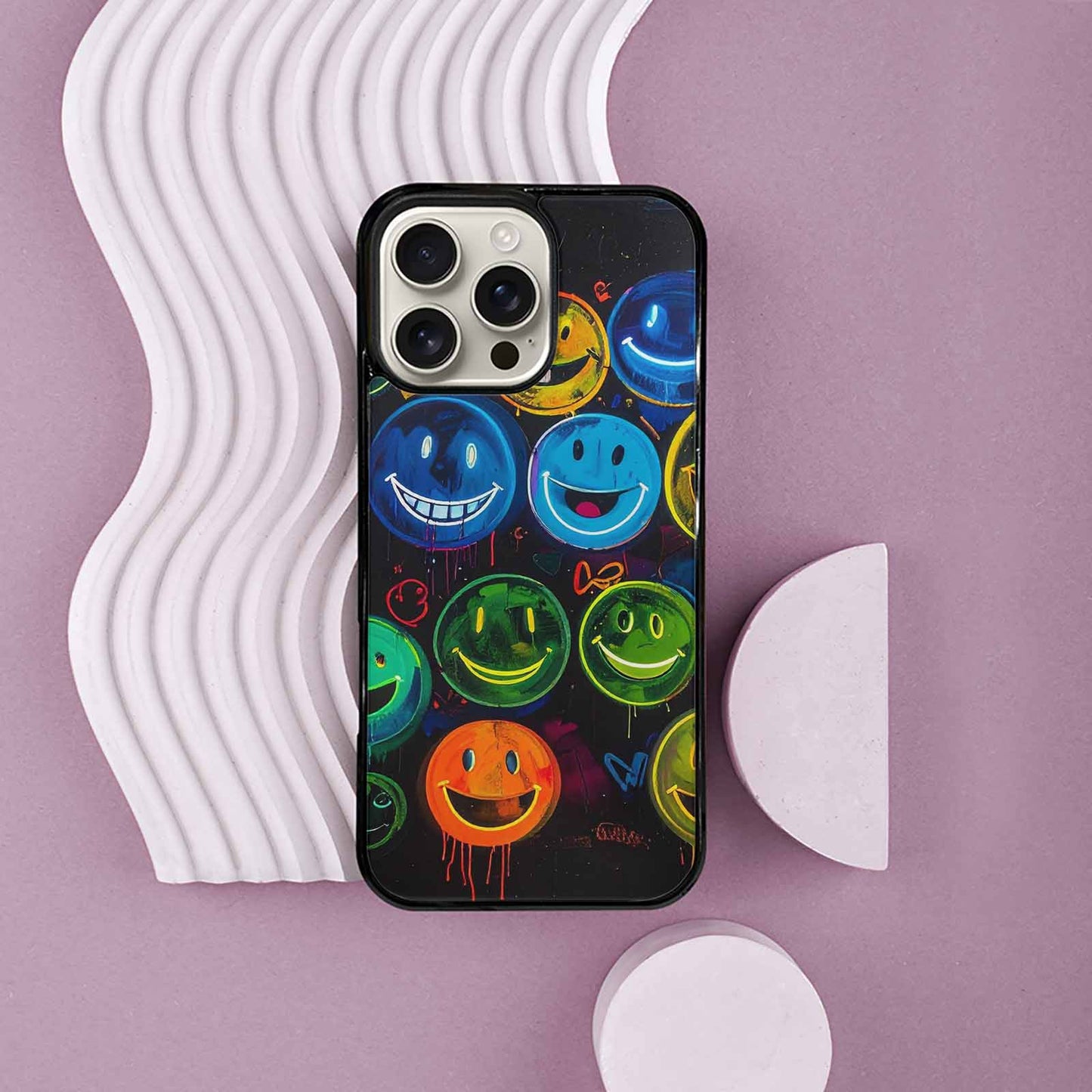 iPhone 16 Pro Max Case — Smiley Faces Glow Smiley Faces Pattern, Custom Print Case Cover