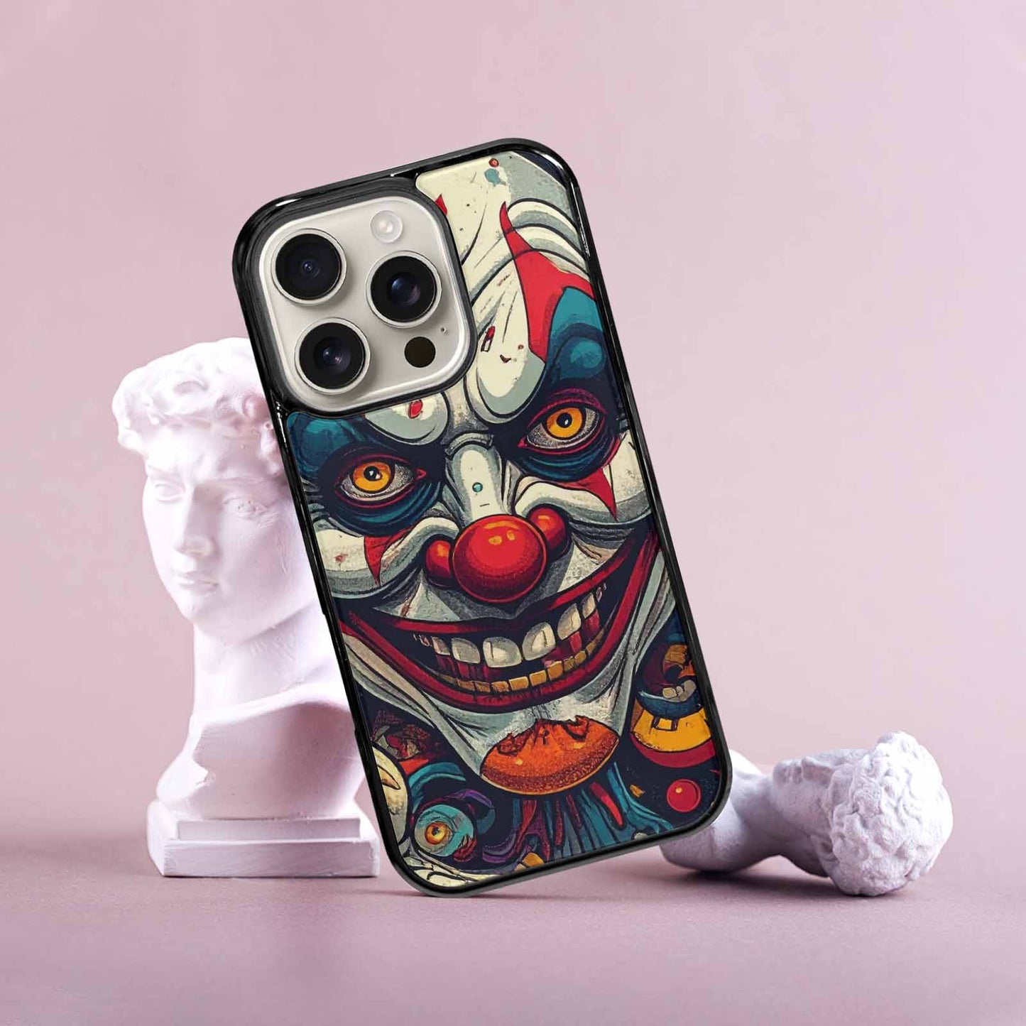 iPhone 16 Pro Case — Evil Circus Heads Faces Overlapping Patterns, Customized Protective Case